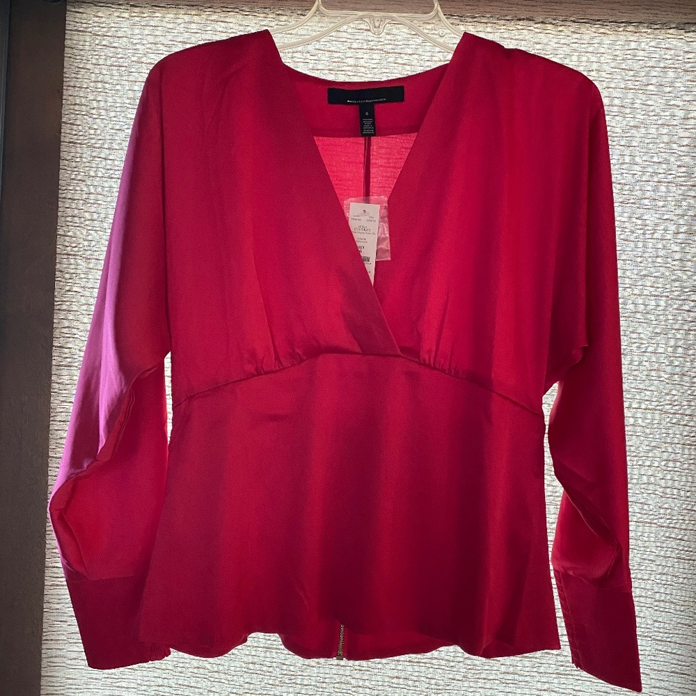 White House Black Market Hot Pink  VNeck Blouse W Size 6
